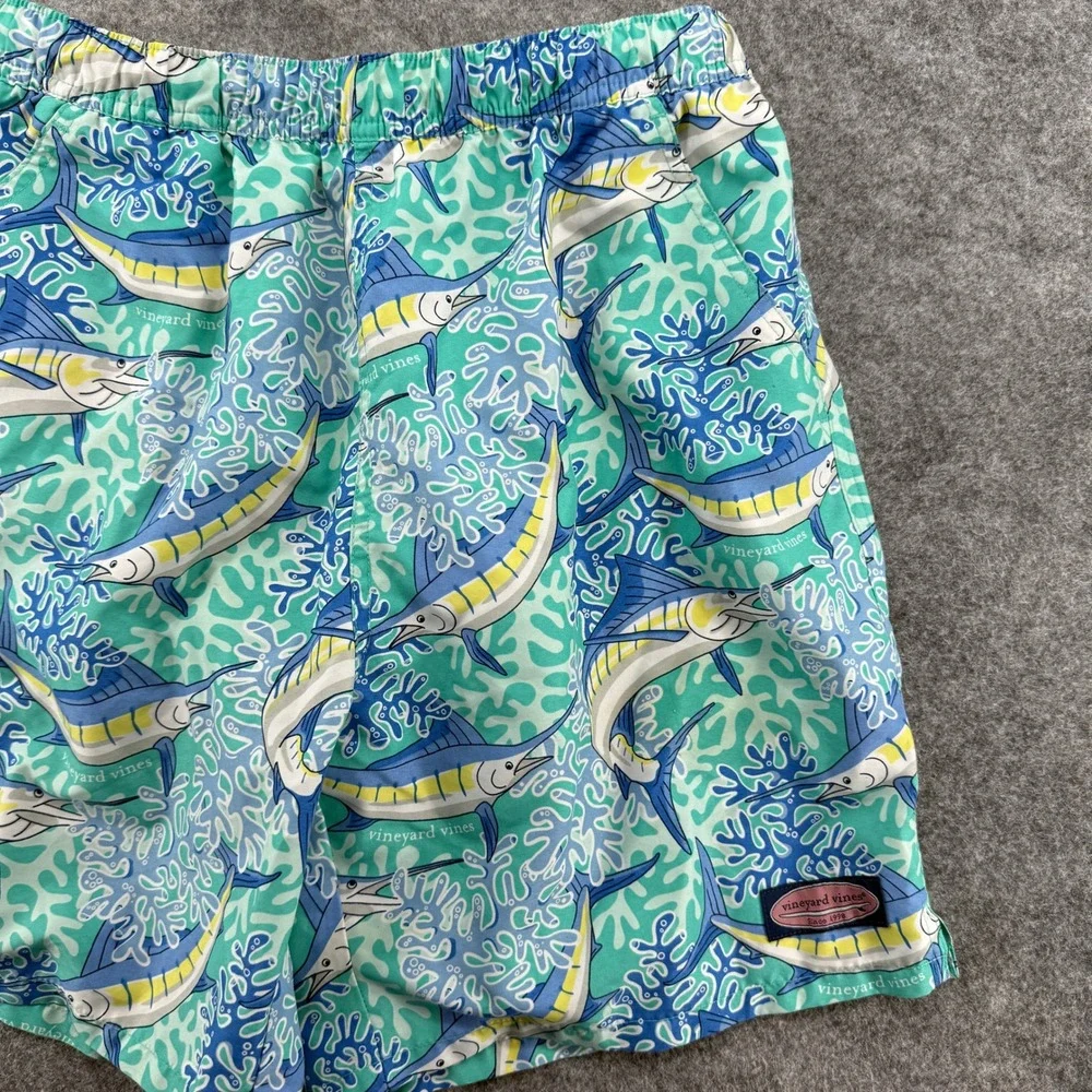 Vineyard Vines Swim Trunks Mens Small Marlin Coral Blue Green Board‎ Shorts